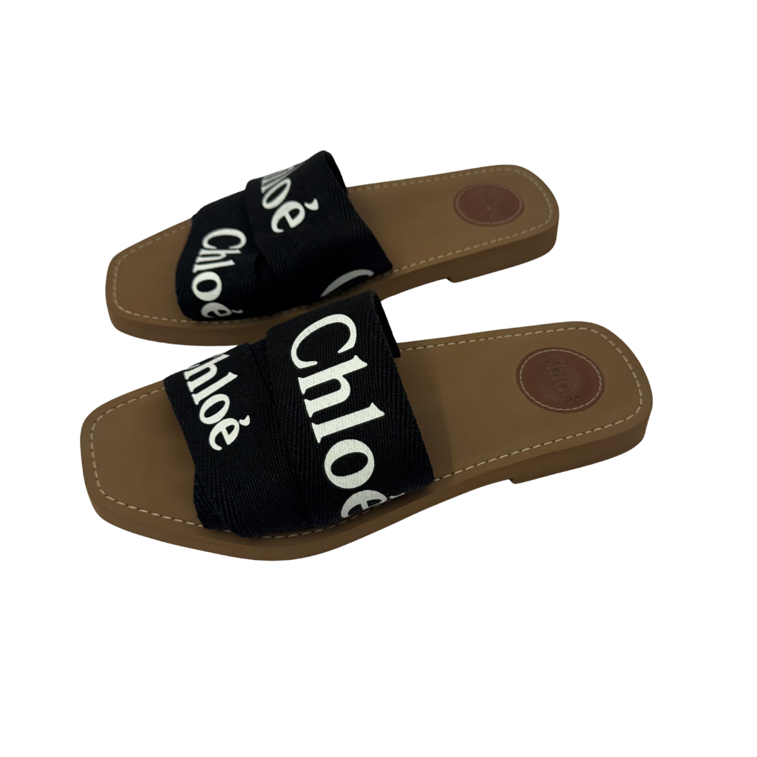 Chloé Woody Slides in Black Canvas, Size 39