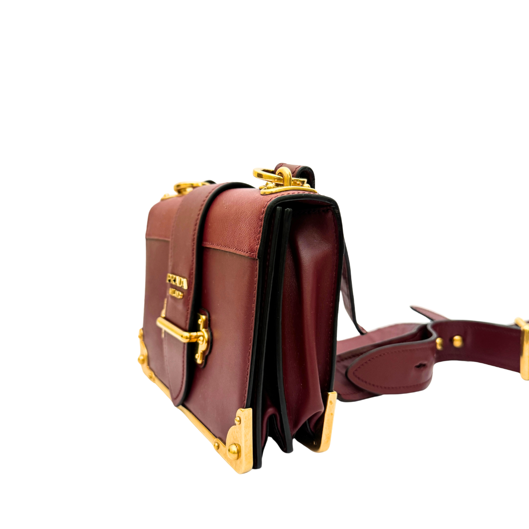 Prada Cahier Shoulder Bag in Burgundy Leather