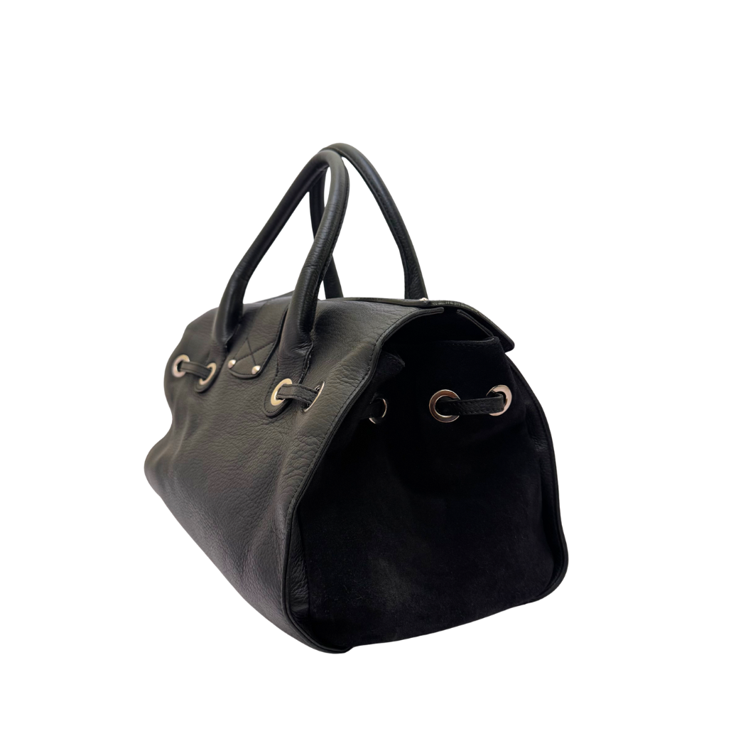 Jimmy Choo Rosalie Satchel in Black Grained Leather
