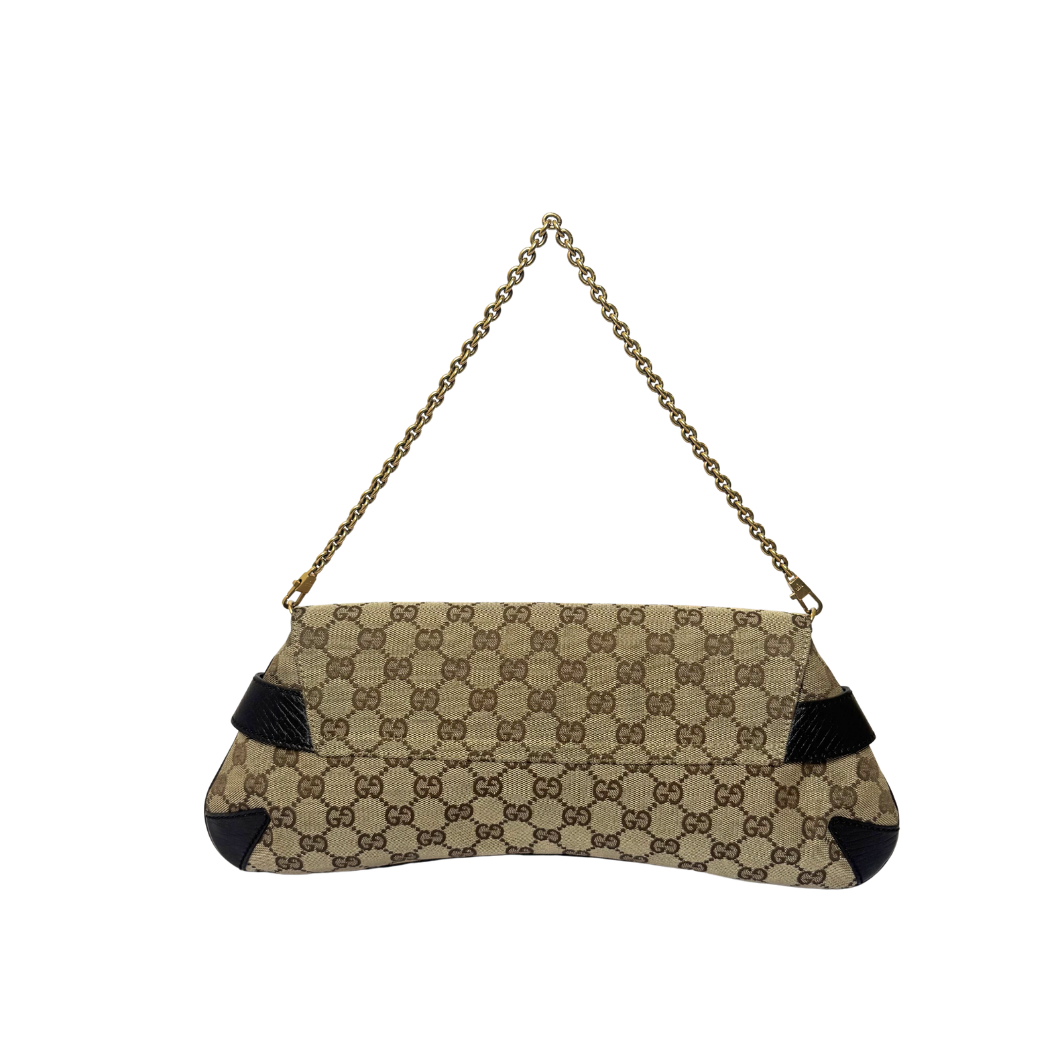 Gucci Monogram Horsebit Chain Bag in GG Supreme Canvas with Gold Hardware