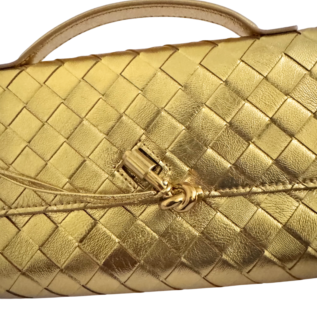 Bottega Veneta Andiamo Clutch in Metallic Gold Leather