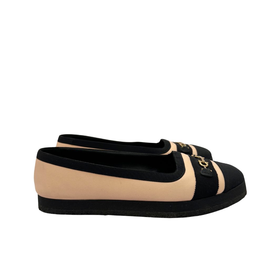 Salvatore Ferragamo Kaci Gancini Ballet Flats in Pink and Black, Size 39