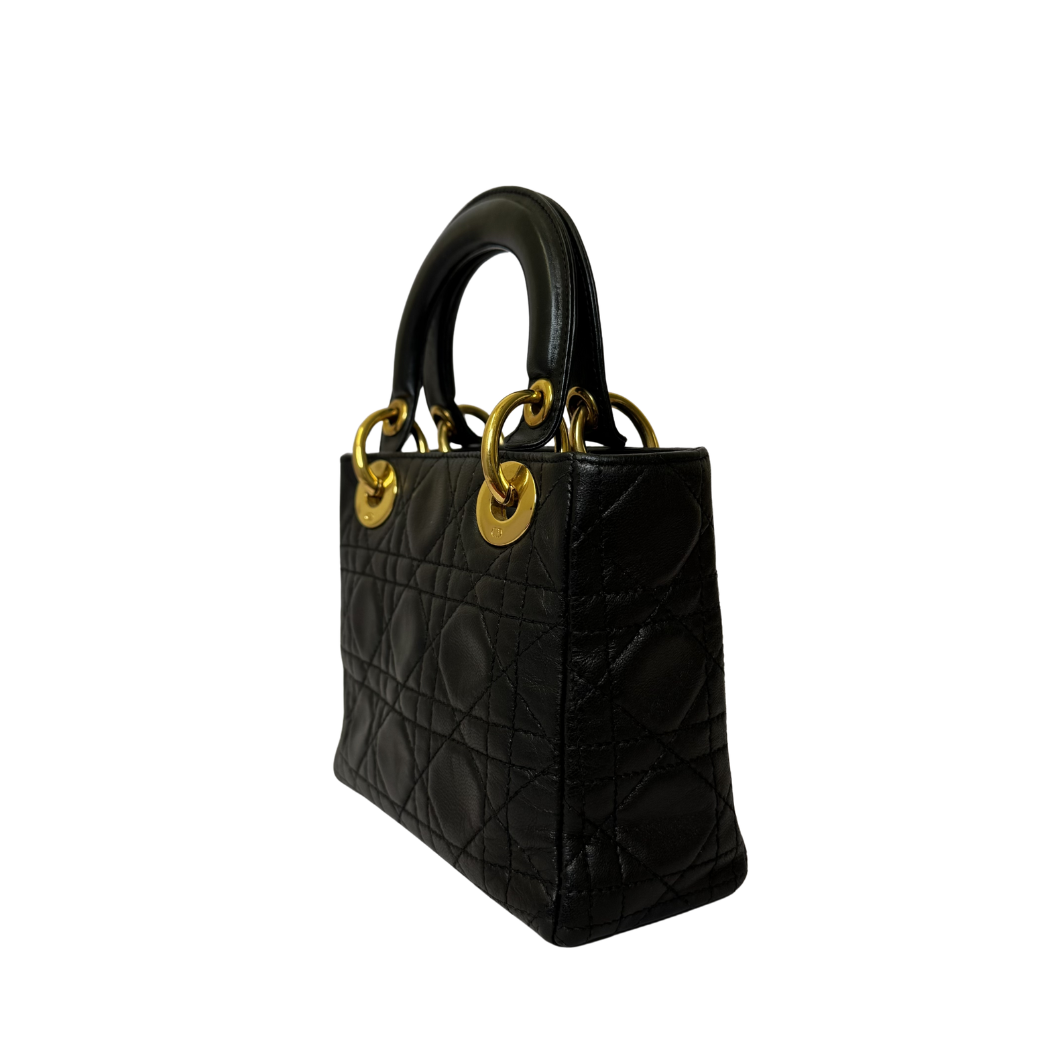 Christian Dior Mini Lady Dior Bag in Black with 24K Gold Hardware