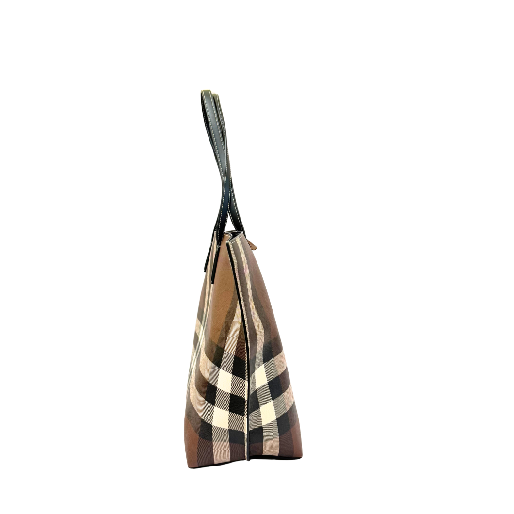 Burberry Medium Check Tote in Dark Birch Brown