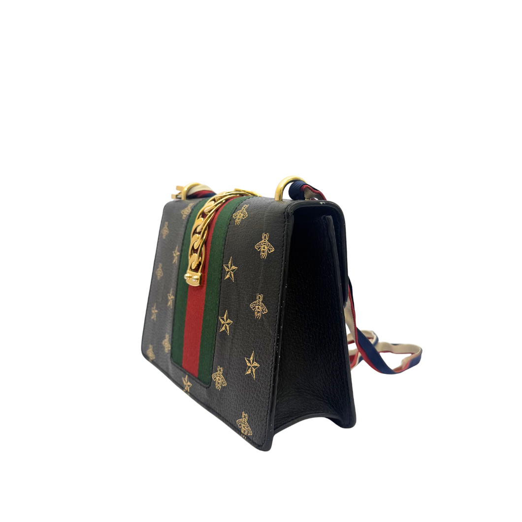 Gucci Sylvie Small Shoulder Bag with Bee and Star Appliqué