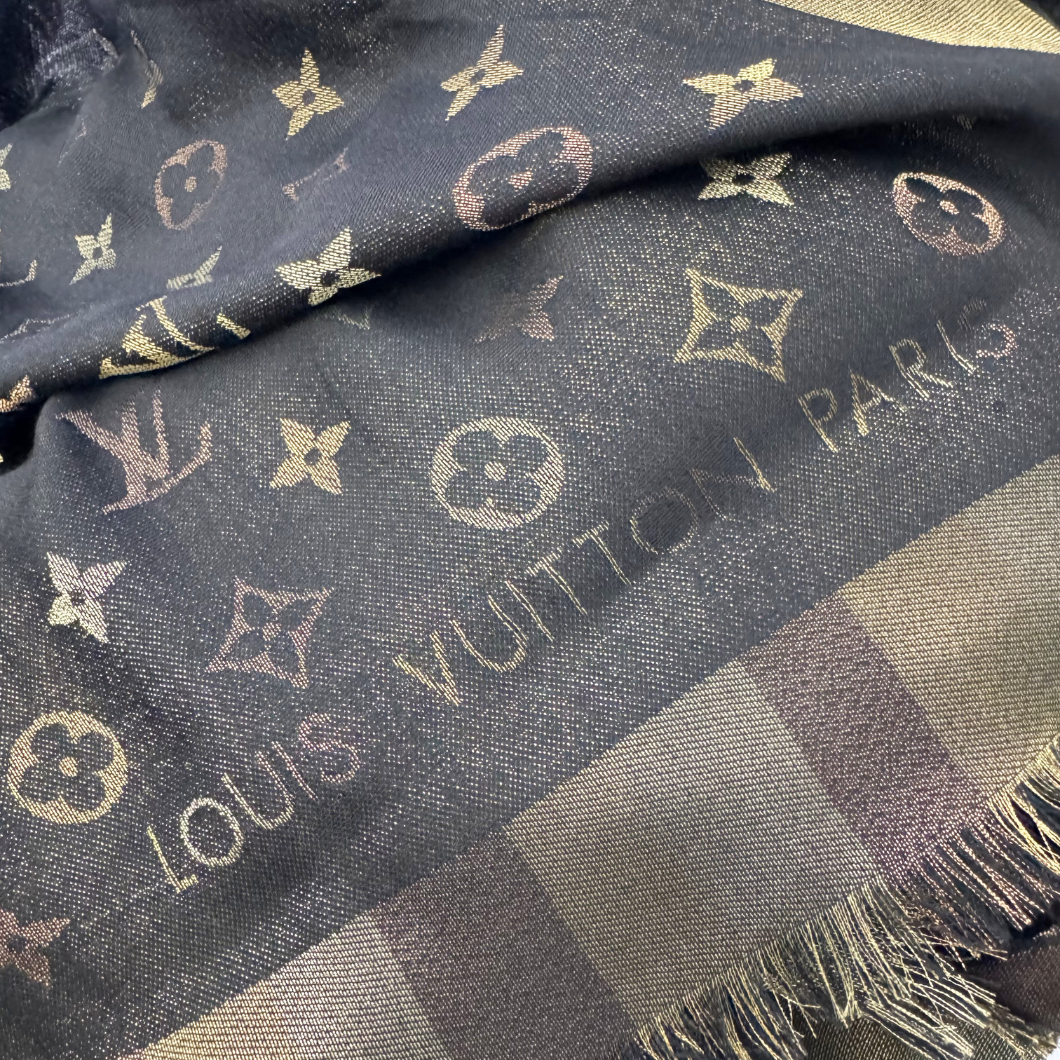 Louis Vuitton So Shine Monogram Scarf in Beige and Brown