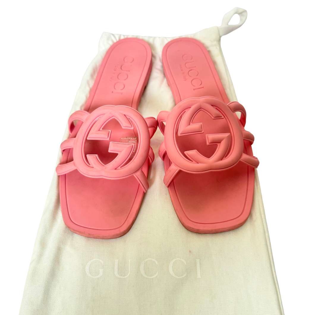 Gucci Interlocking G Slide Sandals in Pink, Size 39