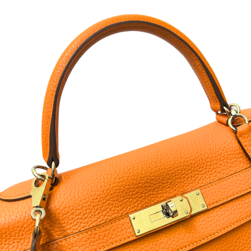 Hermès Kelly 35 Retourné in Orange Clemence Leather