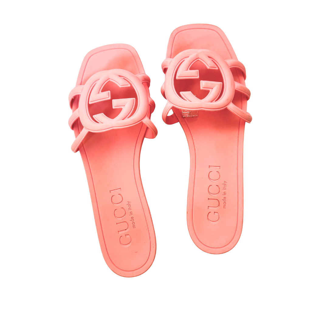 Gucci Interlocking G Slide Sandals in Pink, Size 39