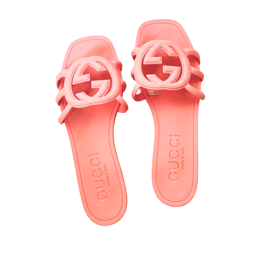 Gucci Interlocking G Slide Sandals in Pink, Size 39