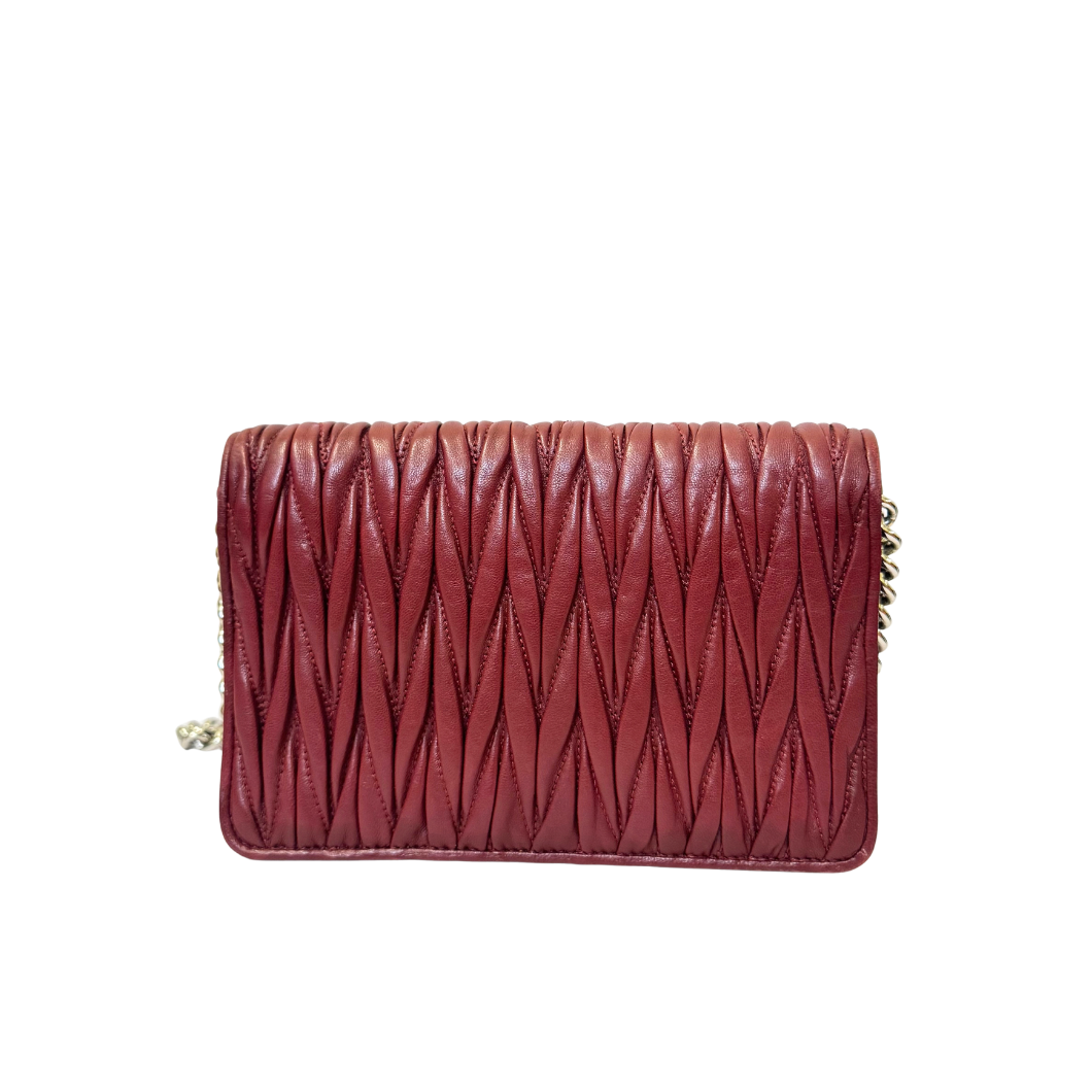 Miu Miu Matelassé Wallet on Chain in Burgundy