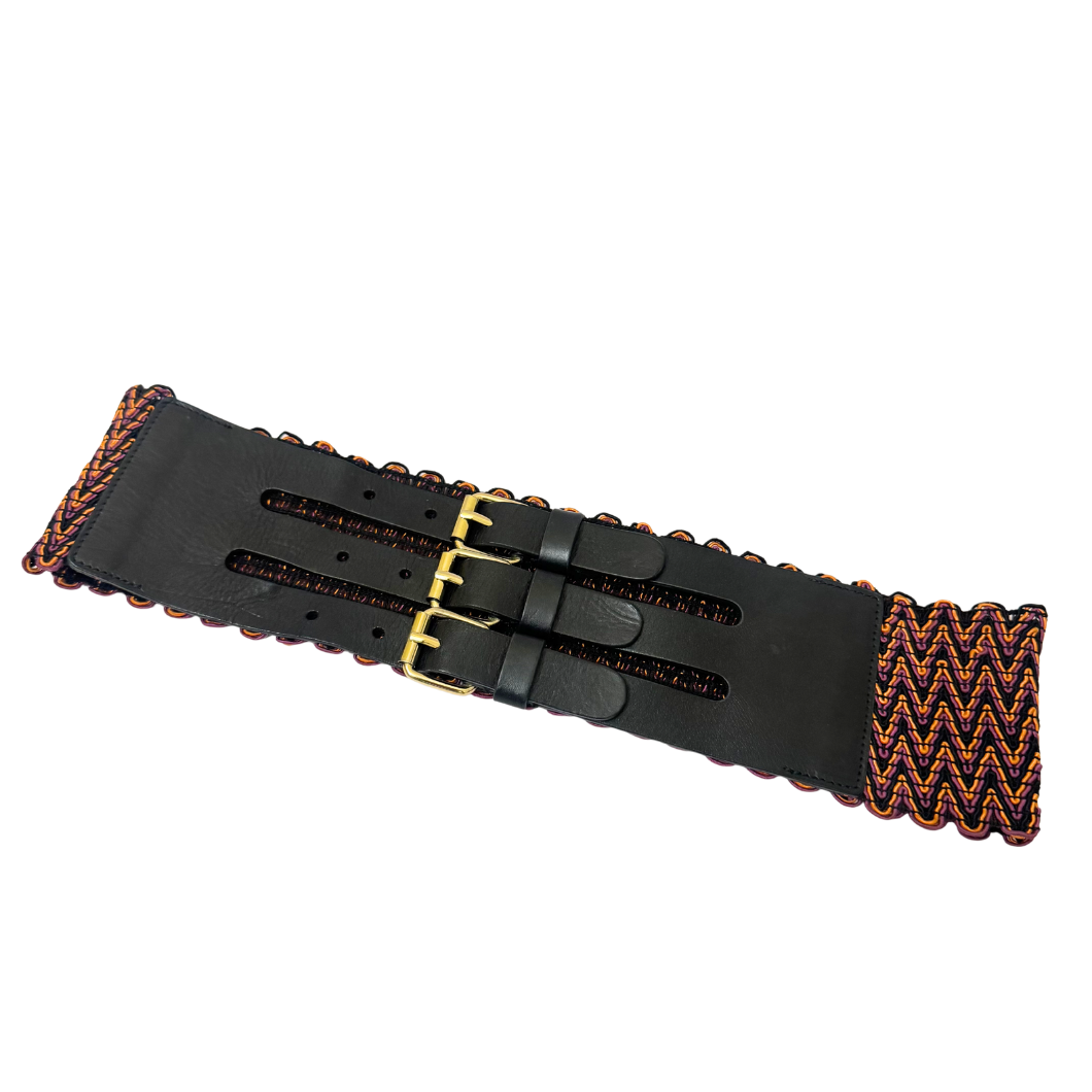 Missoni Wide Waist Belt in Black with Multicolour Trim, Size 30