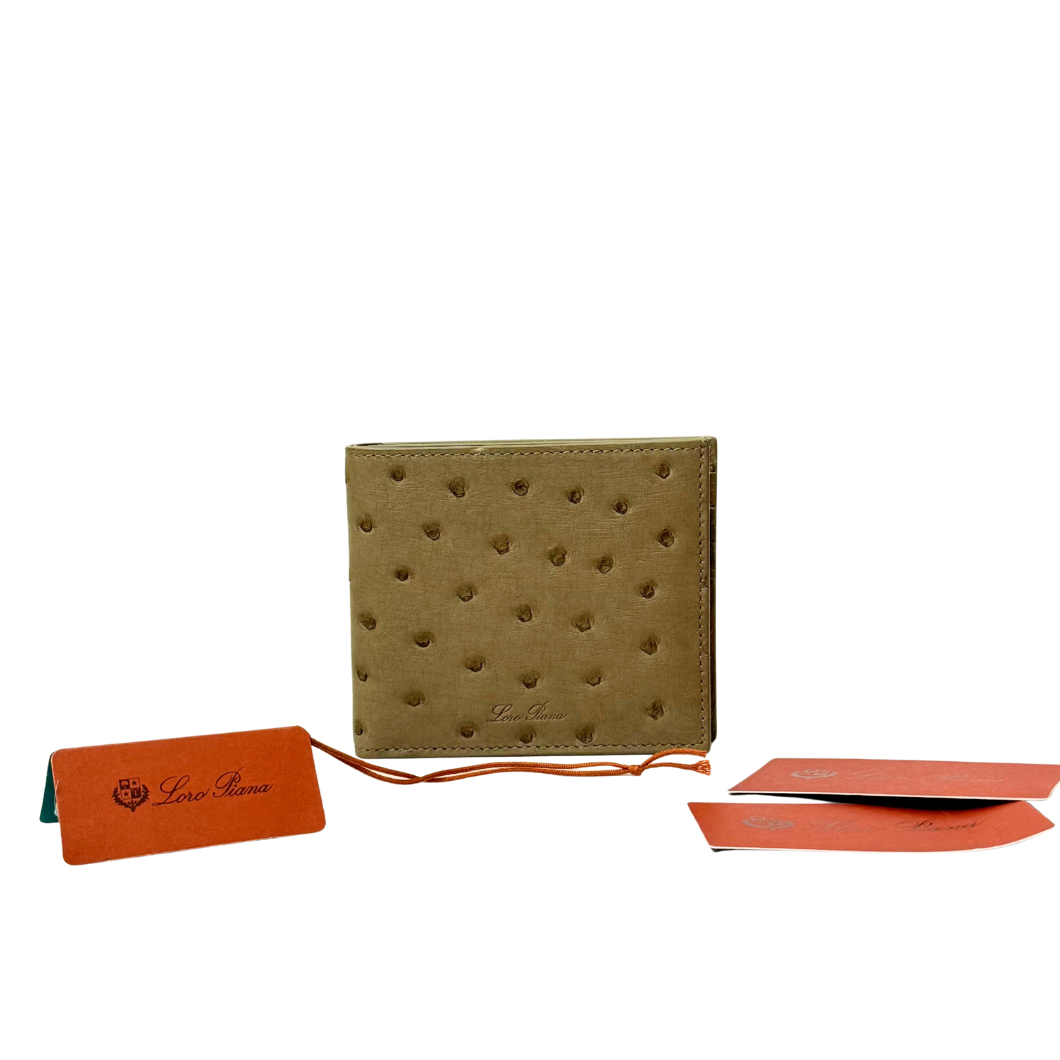 Loro Piana Bifold Wallet in Taupe Ostrich Leather