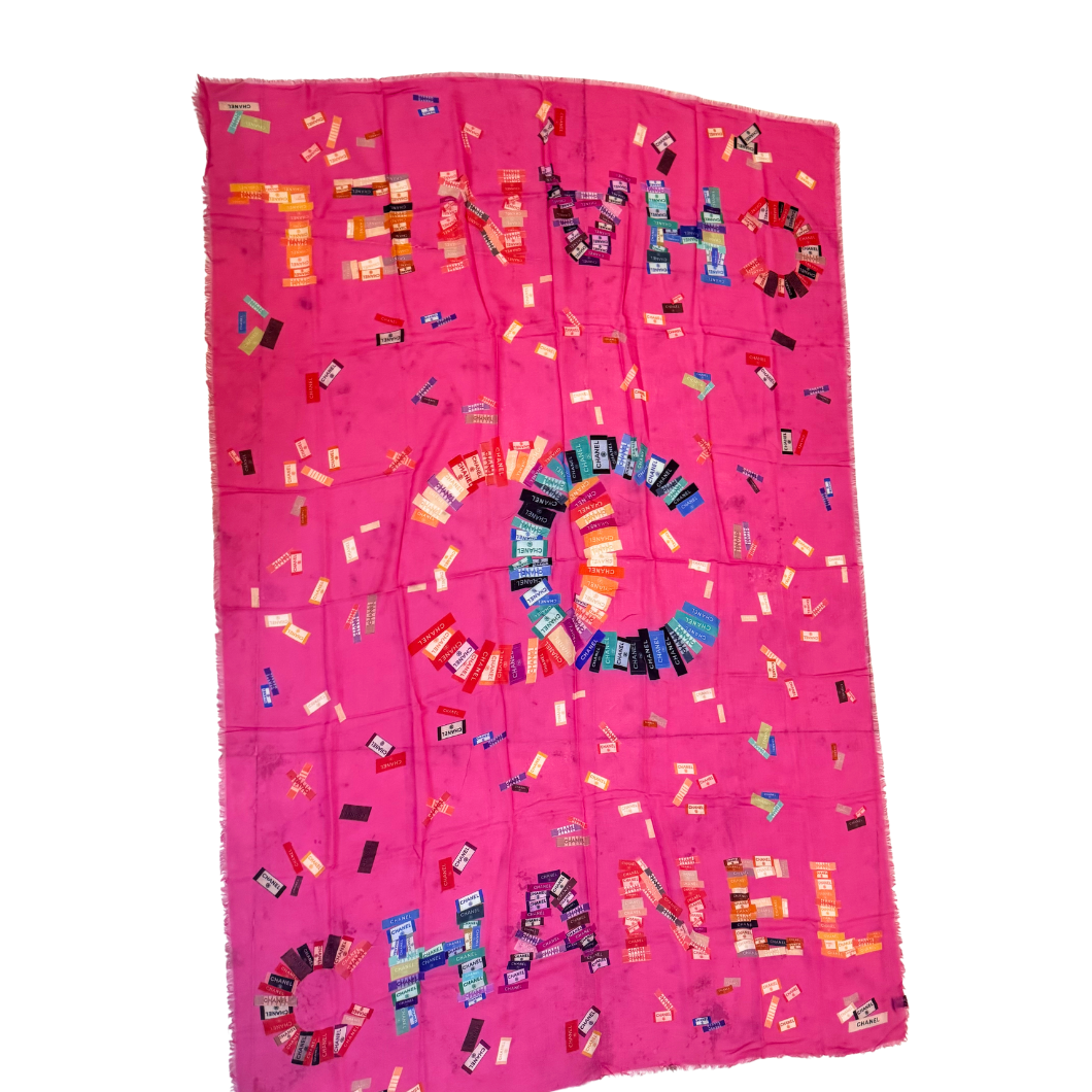 Chanel Labels Print Scarf in Pink