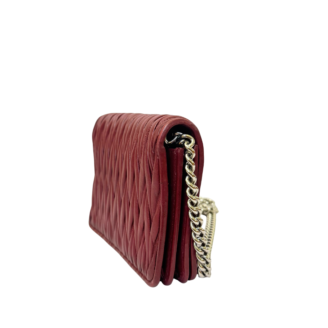 Miu Miu Matelassé Wallet on Chain in Burgundy