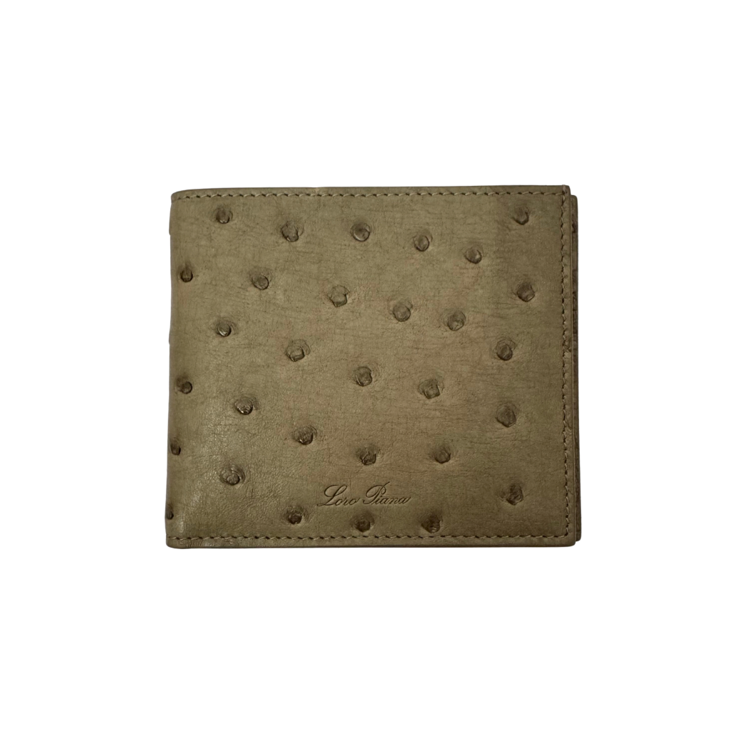 Loro Piana Bifold Wallet in Taupe Ostrich Leather
