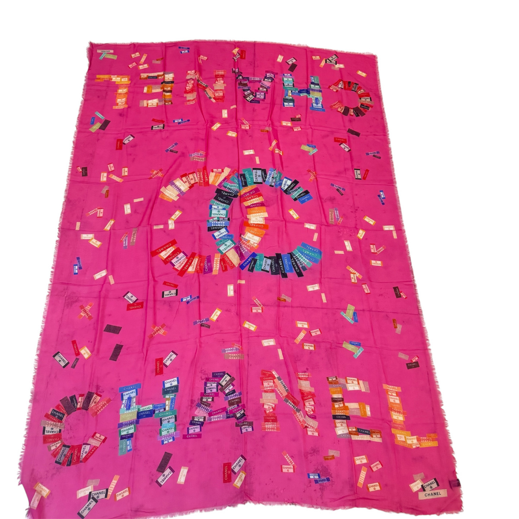 Chanel Labels Print Scarf in Pink