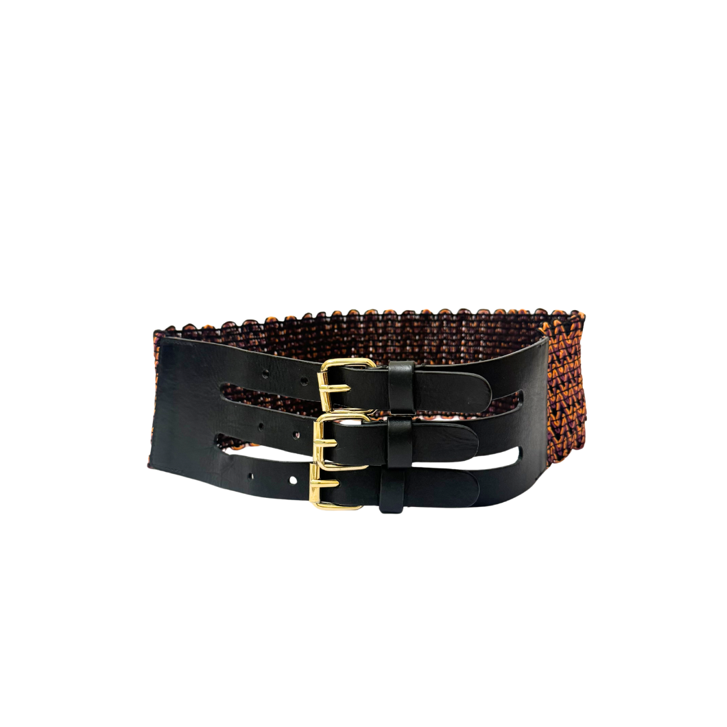 Missoni Wide Waist Belt in Black with Multicolour Trim, Size 30