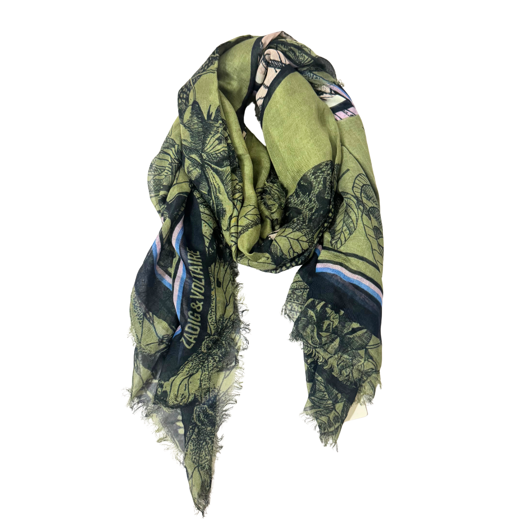 Zadig & Voltaire Kerry Flower Scarf in Khaki Green