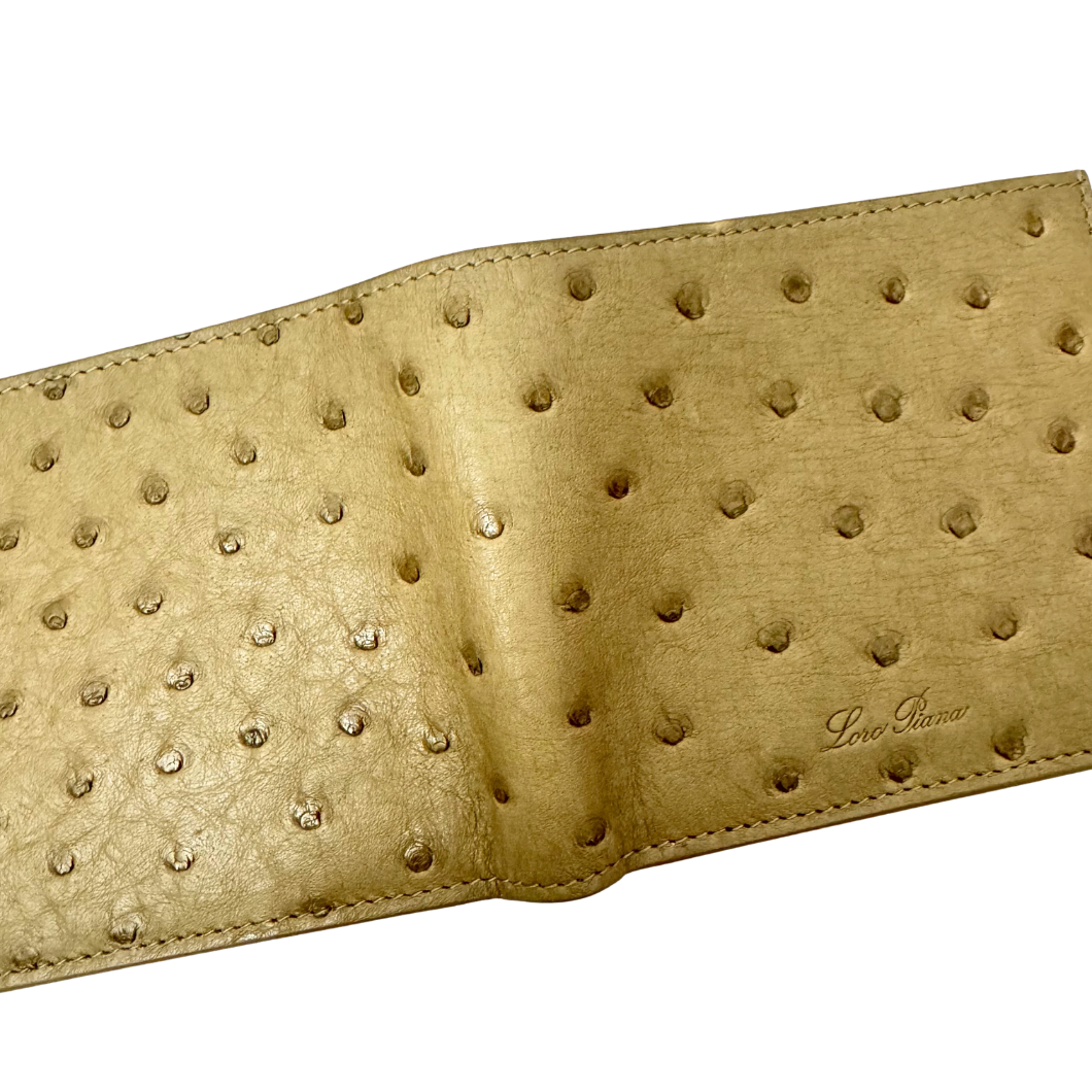 Loro Piana Bifold Wallet in Taupe Ostrich Leather