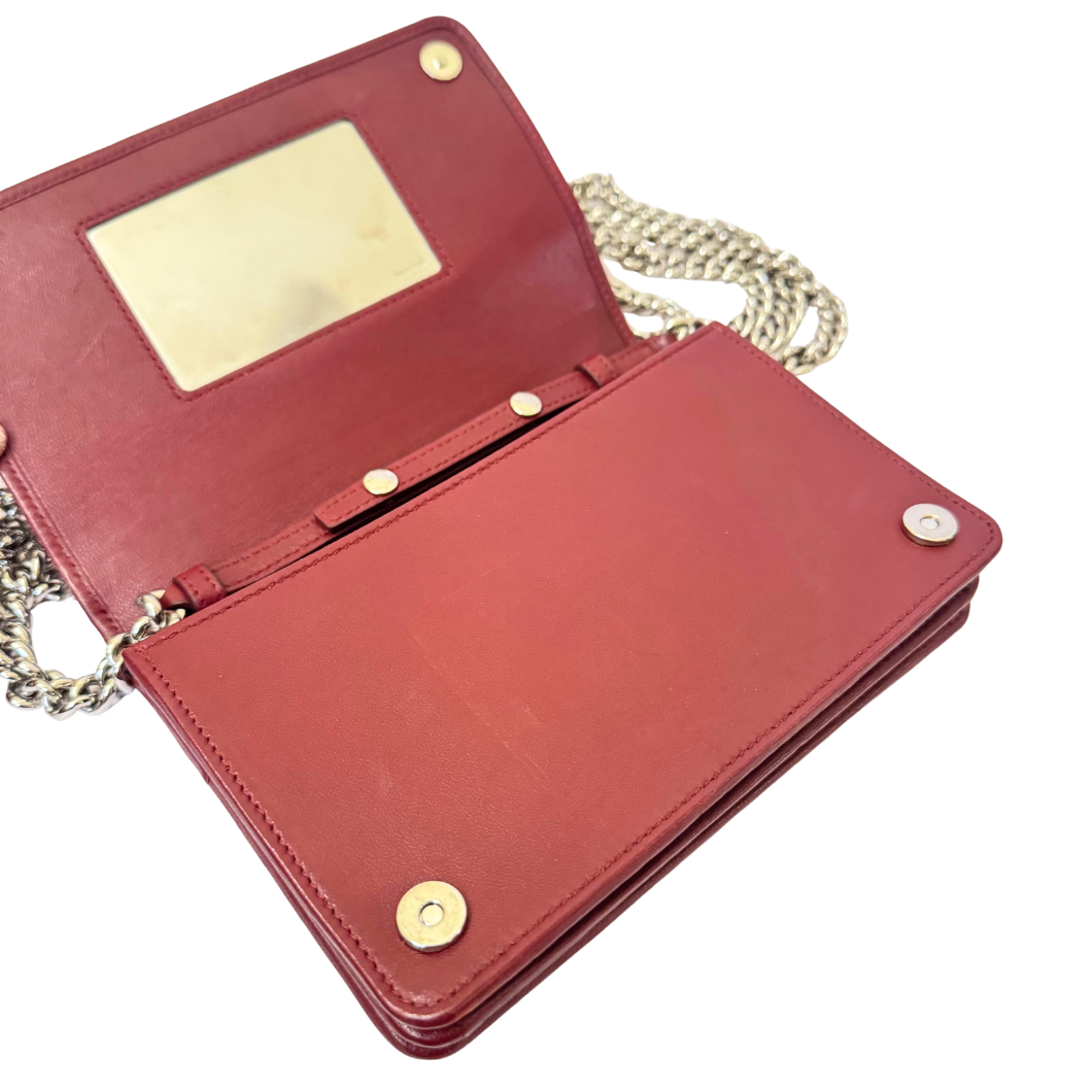 Miu Miu Matelassé Wallet on Chain in Burgundy