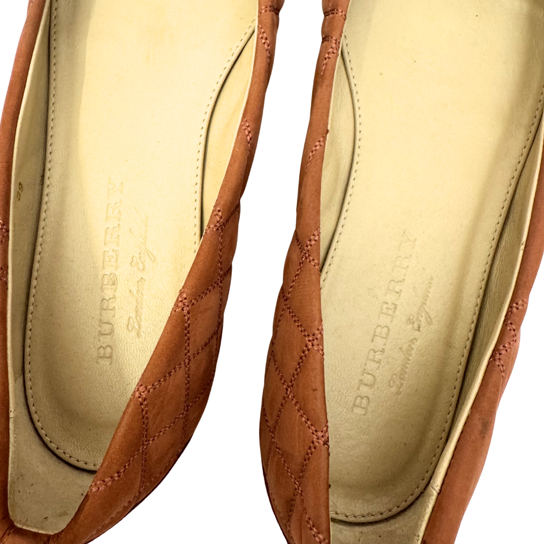 Burberry Quilted Suede Ballet Flats with Buckle Detail, Size 39