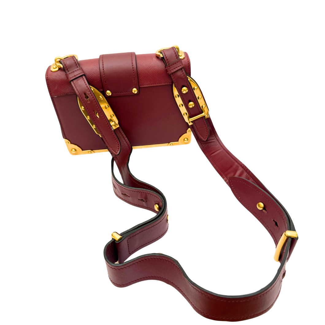 Prada Cahier Shoulder Bag in Burgundy Leather