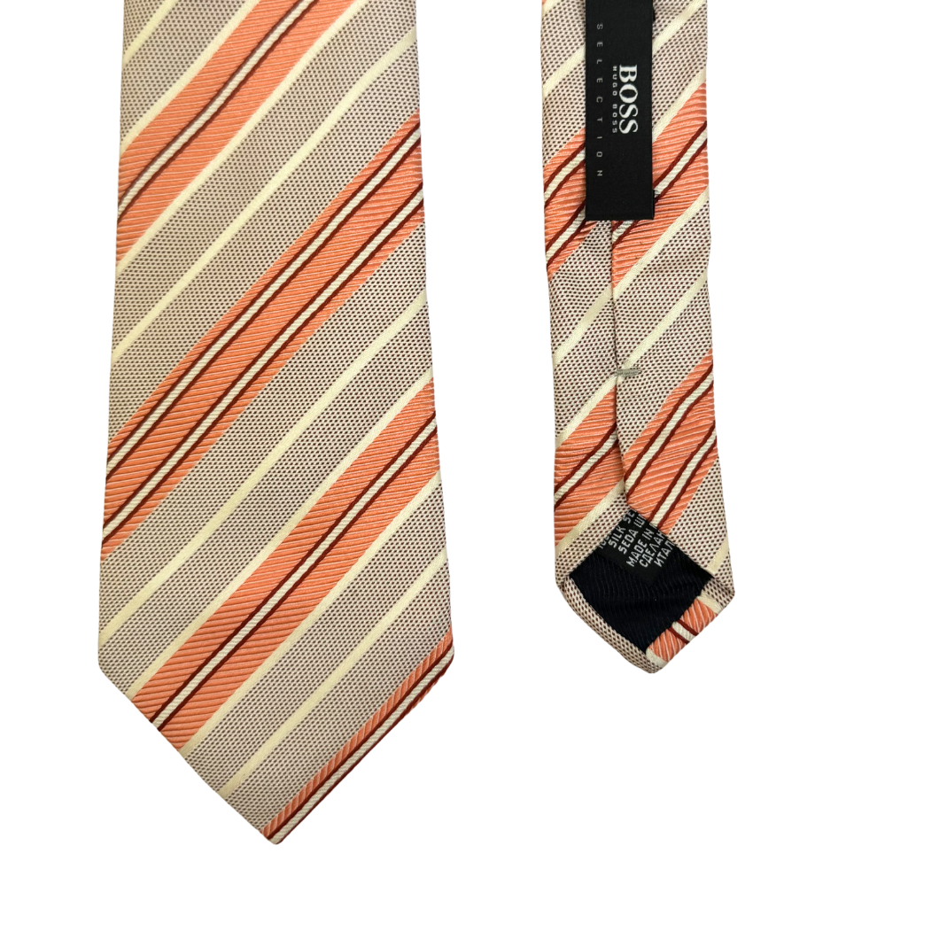 Hugo Boss Grey and Peach Silk Necktie