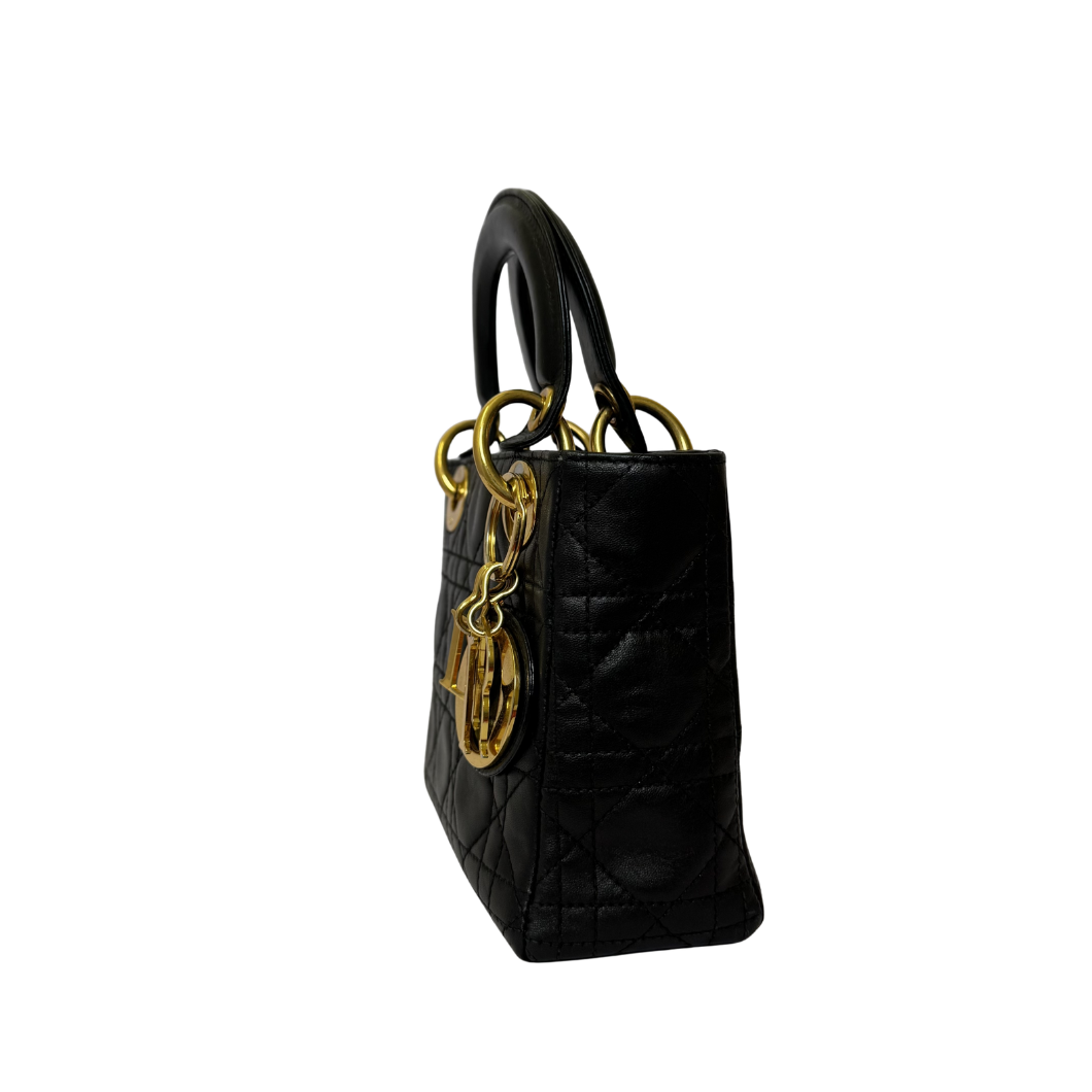 Christian Dior Mini Lady Dior Bag in Black with 24K Gold Hardware