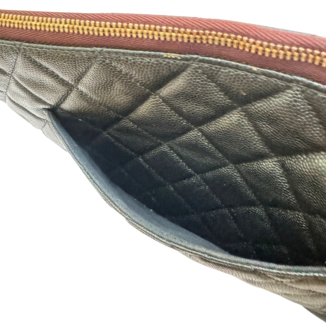 Chanel O Case Large Zip Pouch in Black Caviar Leather