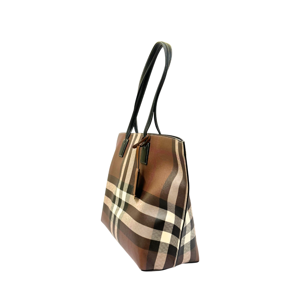 Burberry Medium Check Tote in Dark Birch Brown