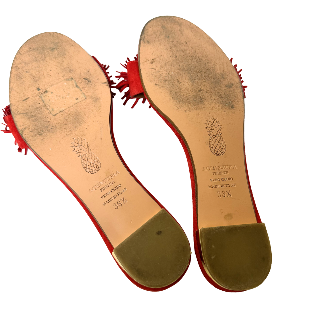 Aquazzura Wild Thing Red Suede Slides — Size 36.5