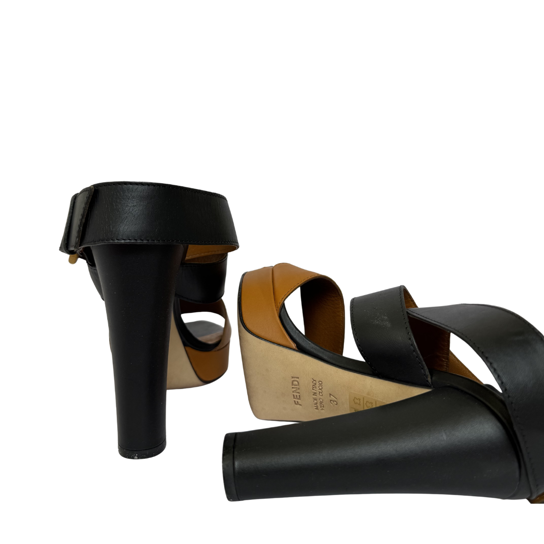 Fendi Black & Honey Colorblock Kansas Sandals - Size 37