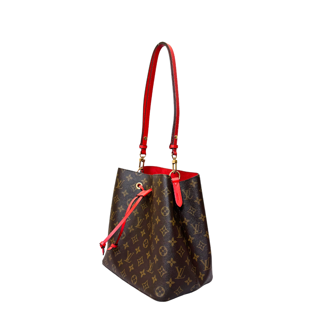 Louis Vuitton NéoNoé Bucket Bag in Monogram with Red