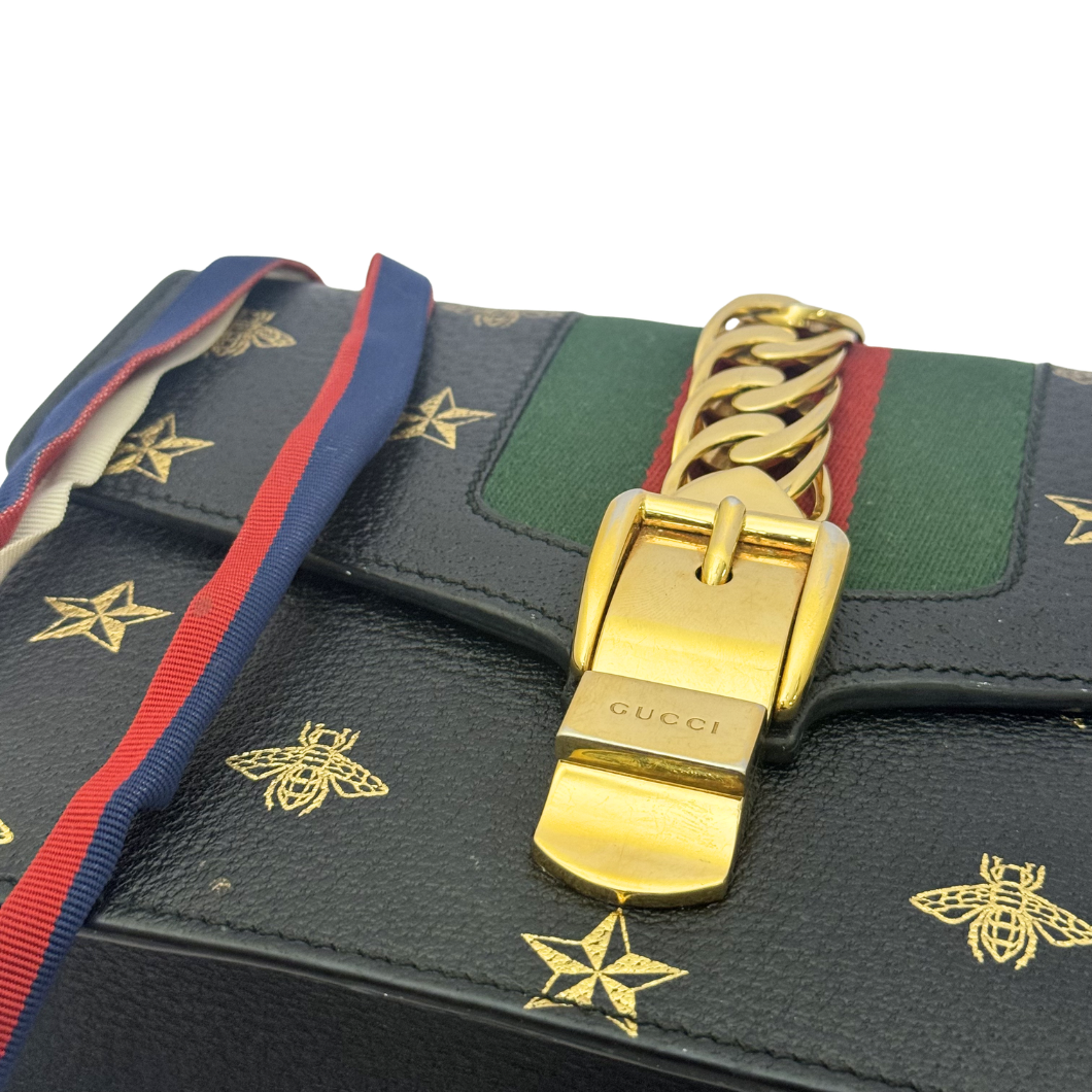 Gucci Sylvie Small Shoulder Bag with Bee and Star Appliqué