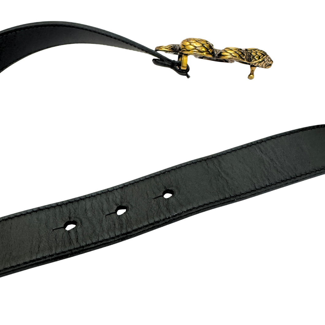Roberto Cavalli Snake Buckle Belt in Black Leather, Size 100