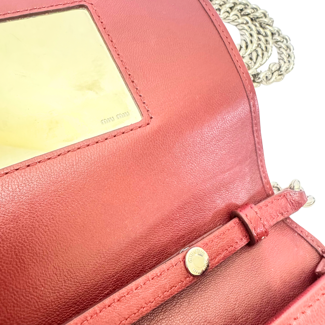 Miu Miu Matelassé Wallet on Chain in Burgundy