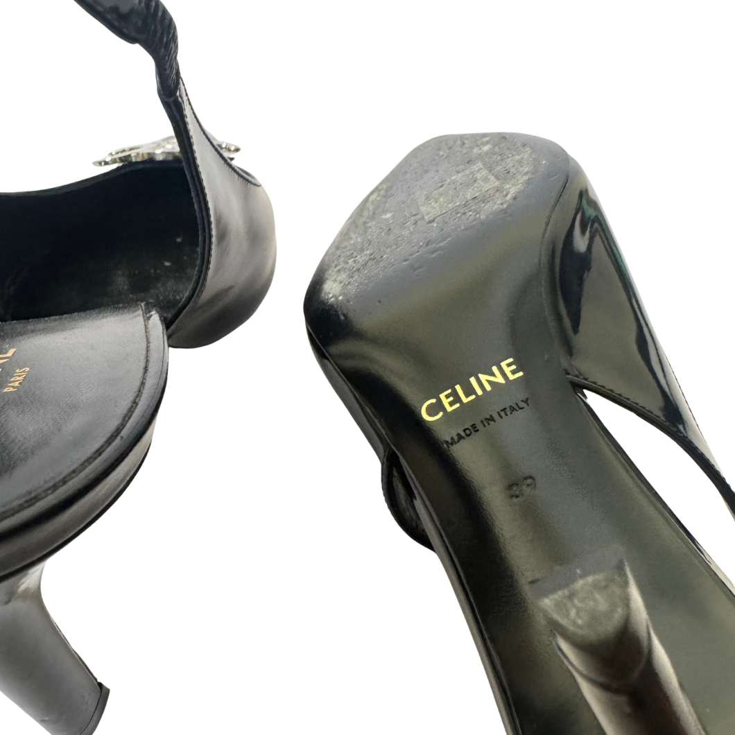 Celine Alma Triomphe Slingback Pumps in Black, Size 39