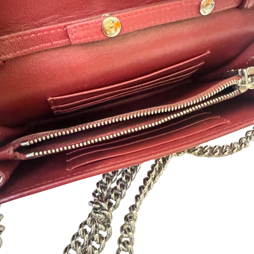 Miu Miu Matelassé Wallet on Chain in Burgundy