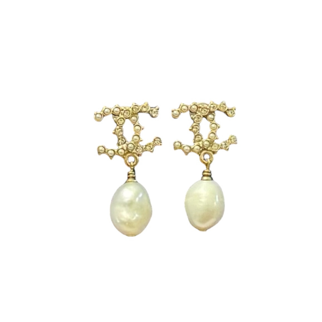Chanel Pearl & Crystal CC Drop Earrings in Gold-Tone
