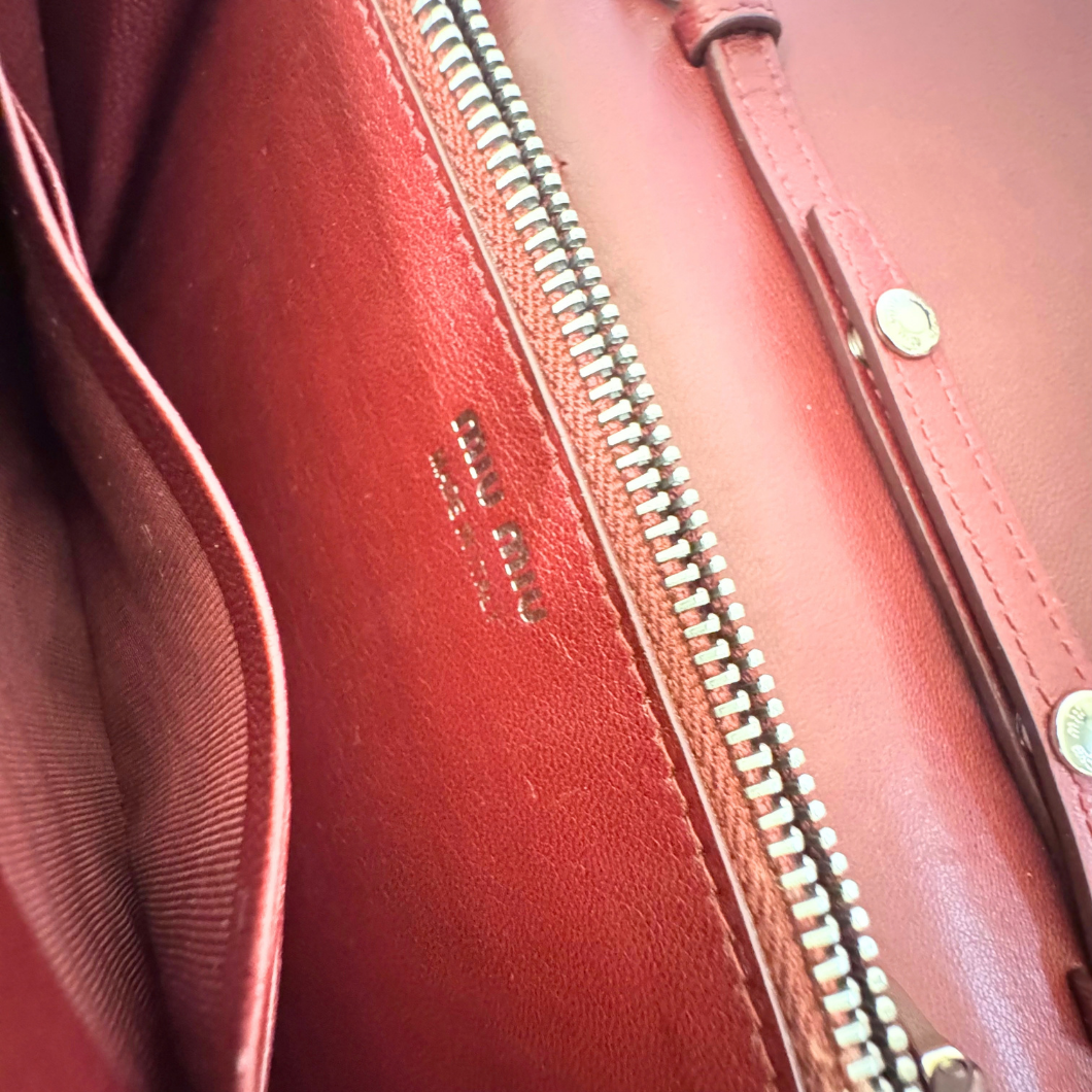 Miu Miu Matelassé Wallet on Chain in Burgundy