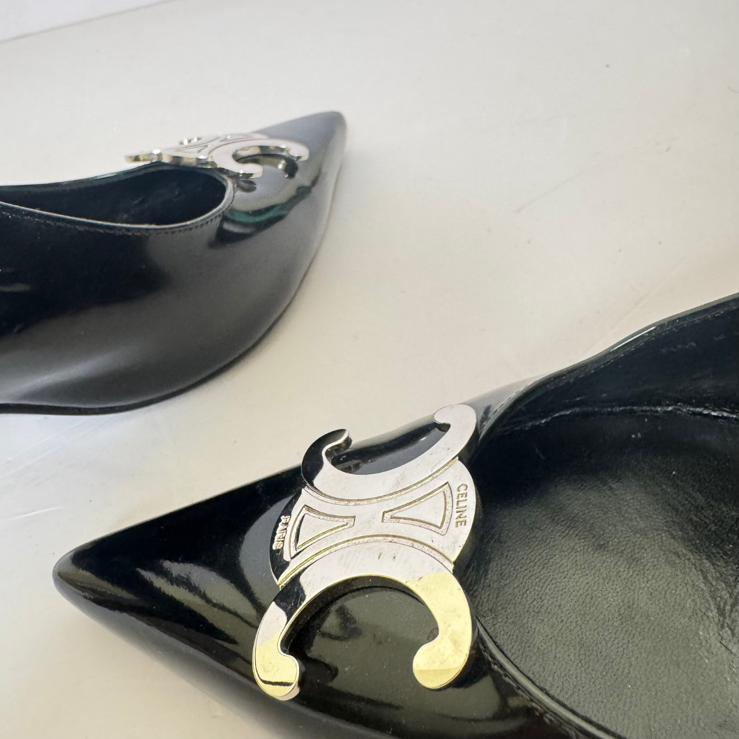 Celine Alma Triomphe Slingback Pumps in Black, Size 39