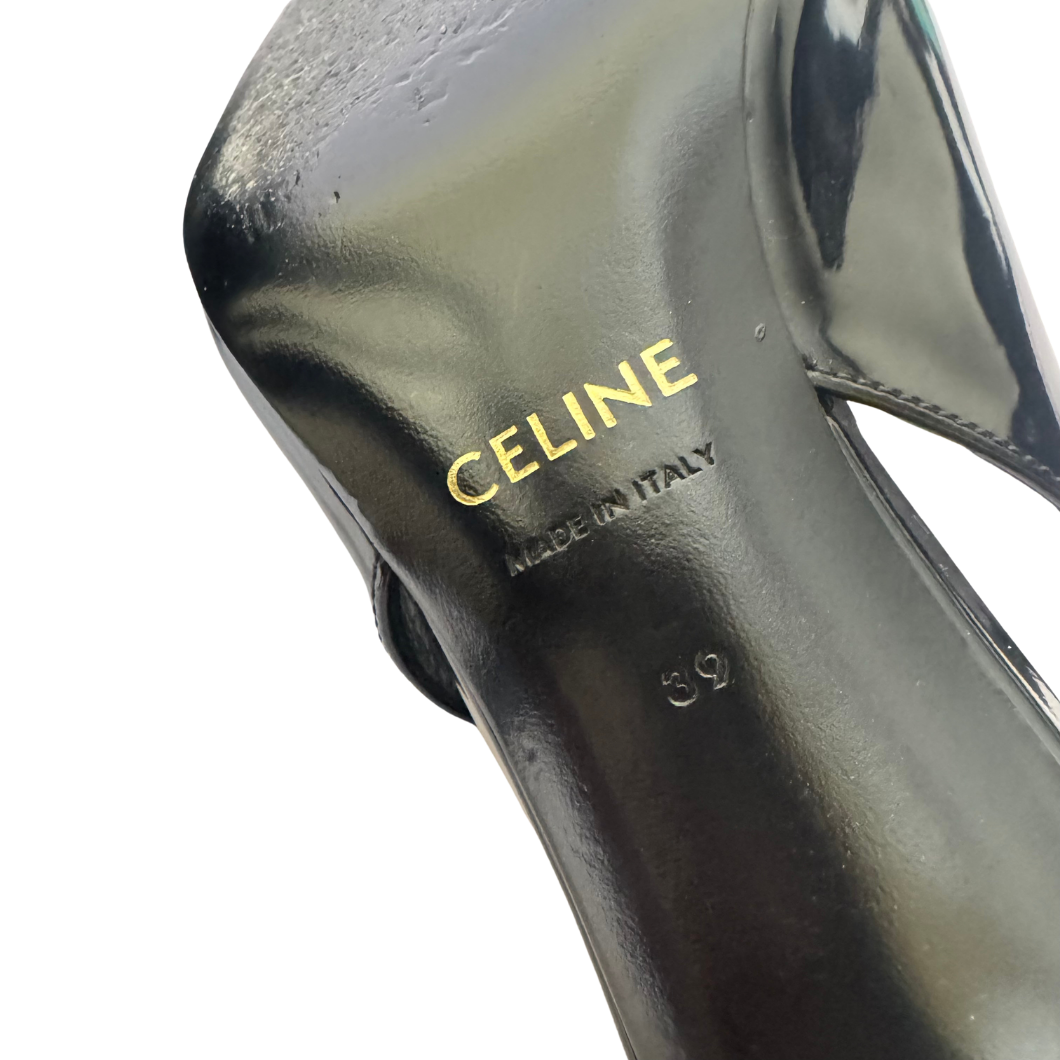 Celine Alma Triomphe Slingback Pumps in Black, Size 39