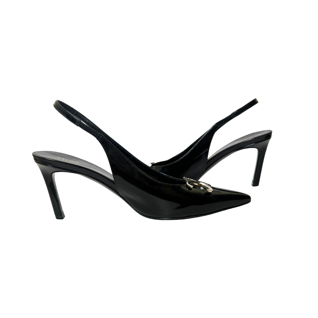 Celine Alma Triomphe Slingback Pumps in Black, Size 39