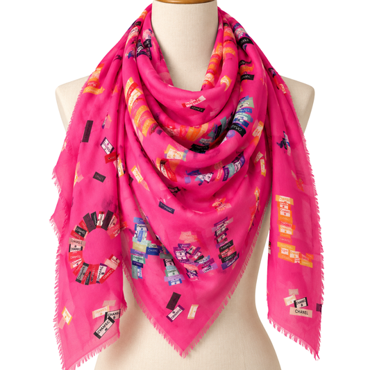 Chanel Labels Print Scarf in Pink