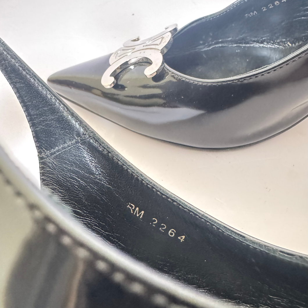 Celine Alma Triomphe Slingback Pumps in Black, Size 39