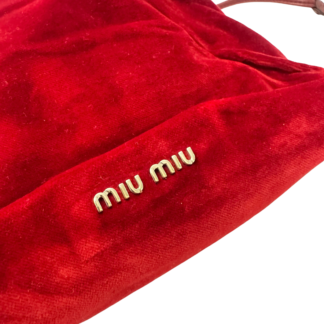 Miu Miu Crystal-Embellished Velvet Bucket Bag in Red