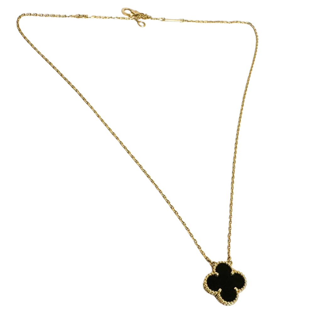 Van Cleef & Arpels Onyx Pendant Necklace in Yellow Gold