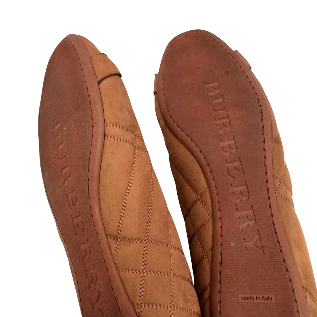 Burberry Quilted Suede Ballet Flats with Buckle Detail, Size 39
