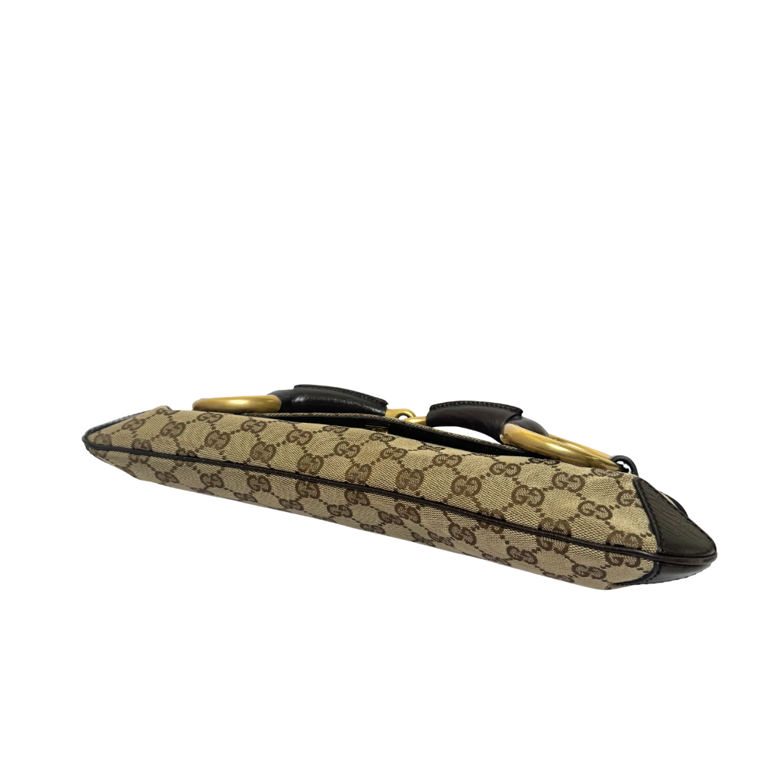 Gucci Monogram Horsebit Chain Bag in GG Supreme Canvas with Gold Hardware